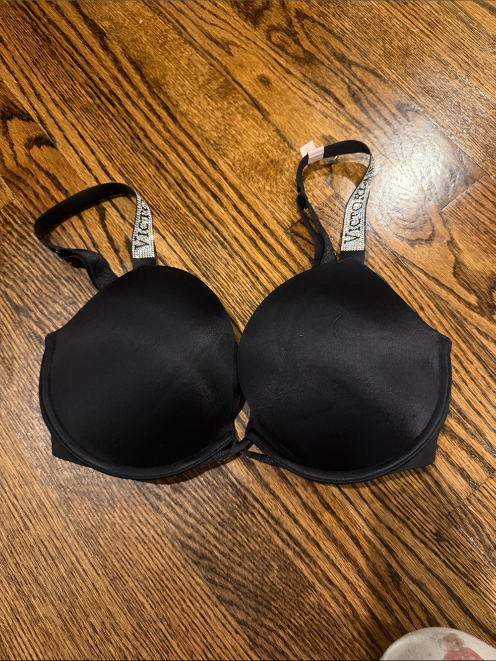 Victoria's Secret Black Bra with Rhinestone Logo Straps